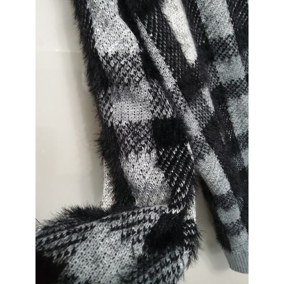 Buffalo plaid black gray button-up cardigan sweater Time & True size XL Soft - Picture 4 of 6